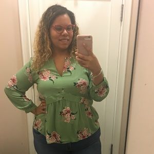 Green and Pink floral Loft Blouse
